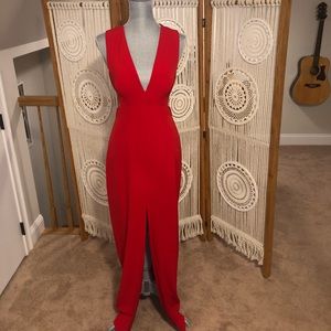 Aidan by Aidan Mattox V neck Front Slit Gown